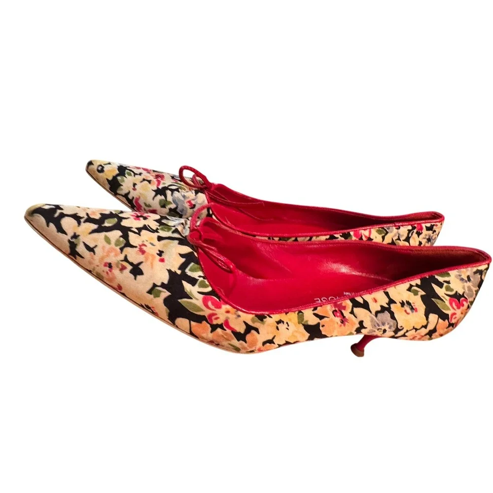 LAutre Chose Floral Kitten Heel Pointed Toe Pumps 38 vintage inspired silhouette - Picture 4 of 8